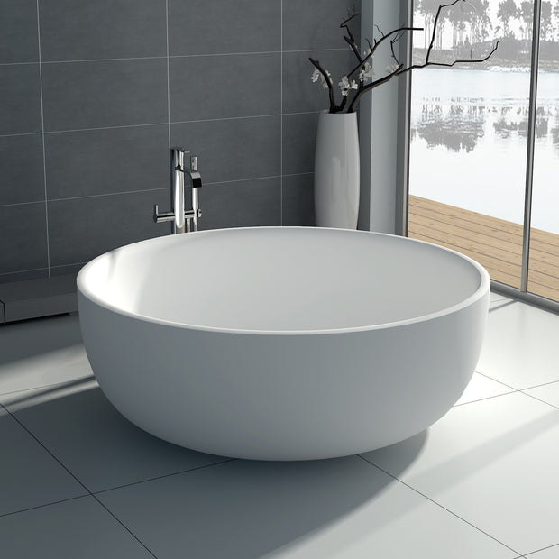 SW-141S Round Freestanding Bathtub Shown Installed with Tub Filler