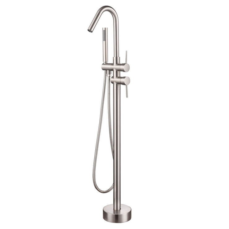 BF-103BN Freestanding Bathtub Filler Faucet with Shower Sprayer Shown in Brushed Nickel Finish