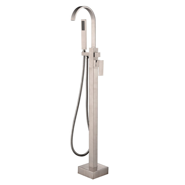 BF-107BN Freestanding Bathtub Filler Faucet with Shower Sprayer Shown in Brushed Nickel Finish