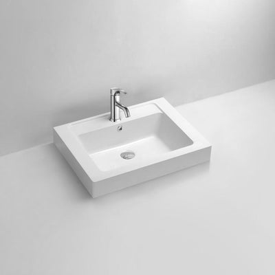 DW-137 Rectangular Countertop Sink in White Finish Shown with Separate Faucet