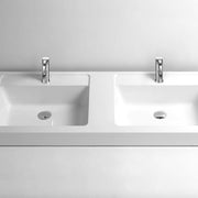 DW-141 Rectangular Countertop Double Sink in White Finish Shown with Separate Faucet