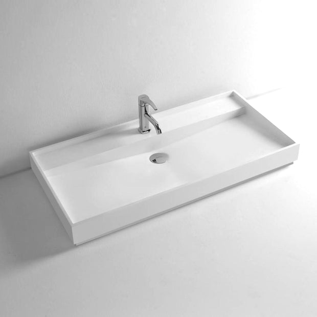 DW-142 Rectangular Countertop Mounted Vessel Sink in White Finish Shown with Separate Faucet