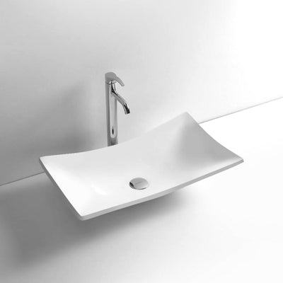 DW-143 Curved Countertop Mounted Vessel Sink in White Finish Shown with Separate Faucet