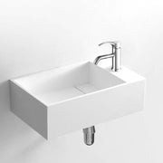 DW-147 Small Rectangular Wall Mounted Countertop Sink in White Finish Shown with Separate Faucet