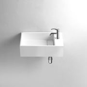 DW-147 Small Rectangular Wall Mounted Countertop Sink in White Finish Shown with Separate Faucet