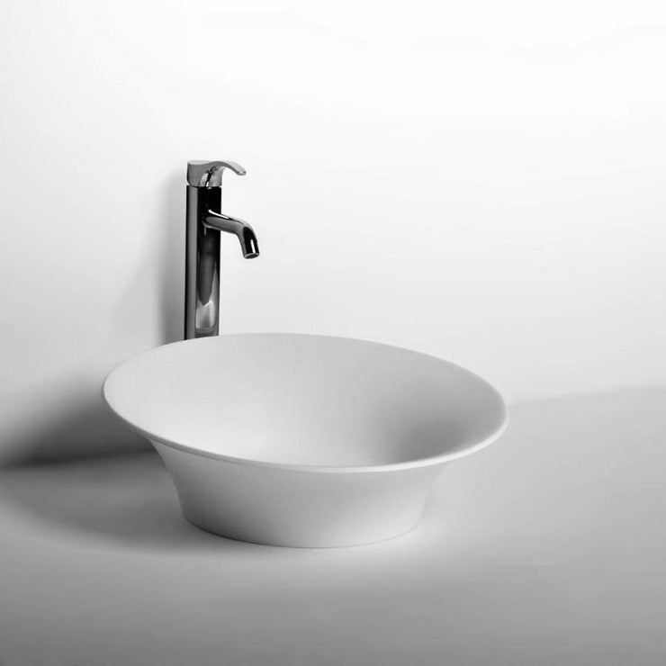 DW-170 Round Countertop Vessel Sink in White Finish Shown Installed with Separate Faucet