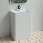 DW-203 Rectangular Freestanding Pedestal Sink in White Finish Shown Installed