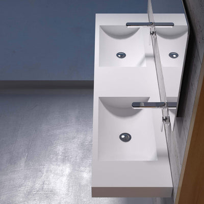 DW-218 Wall Mounted Bathroom Sink Rectangular Shape in White Finish Shown Installed