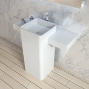 DW-200 Rectangular Freestanding Pedestal Sink in White Finish Shown Installed