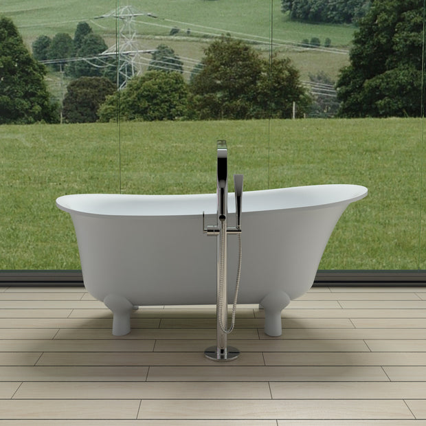 SW-128 Round Freestanding Bathtub Shown Installed with Tub Filler