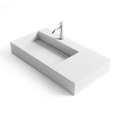 DW-146 Rectangular Wall Mounted Countertop Sink in White Finish Shown with Separate Faucet